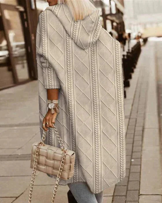 Cytheria - Cárdigan Con Capucha, Largo y Tejido de Pnto Trenzado