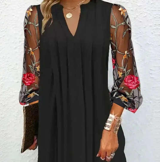 Victoire - Elegante Minivestido Con Mangas Transparentes