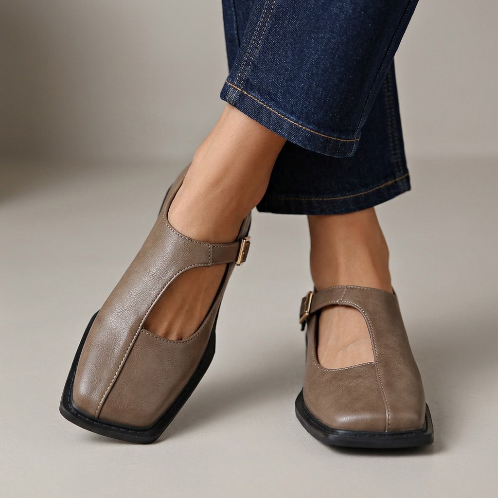 Eniolaa - Zapatos De Punta Cuadrada Con Correa Y Hebilla De Estilo Vintage