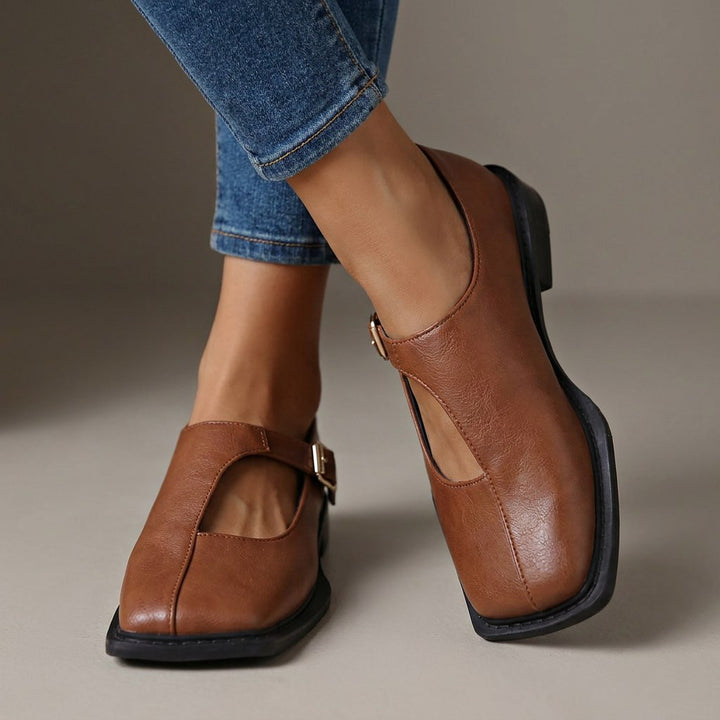 Eniolaa - Zapatos De Punta Cuadrada Con Correa Y Hebilla De Estilo Vintage