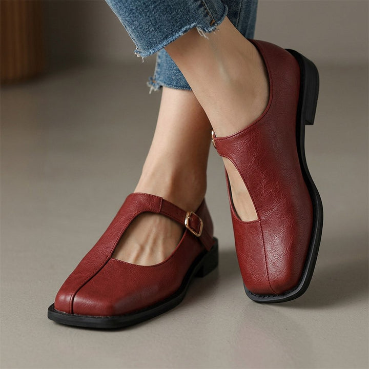 Eniolaa - Zapatos De Punta Cuadrada Con Correa Y Hebilla De Estilo Vintage