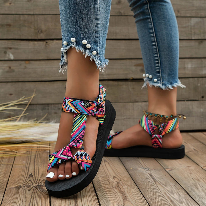 Maryane - Sandalias de Plataforma Con Velcro Estampadas