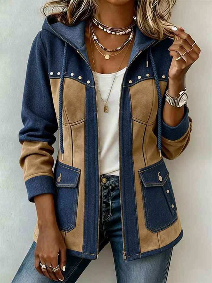 Emmina - Chaqueta Con Capucha De Ante en Estilo Patchwork