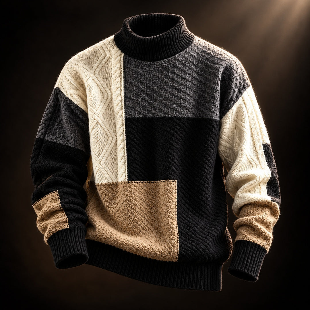 Trevon - Jersey De Punto Trenzado Con Diseño De Retazos