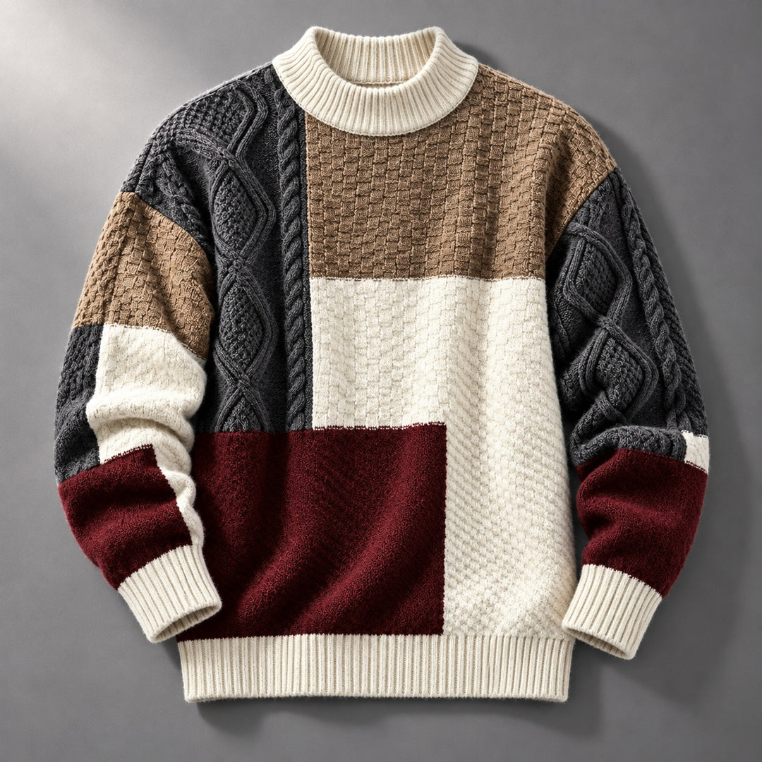 Trevon - Jersey De Punto Trenzado Con Diseño De Retazos