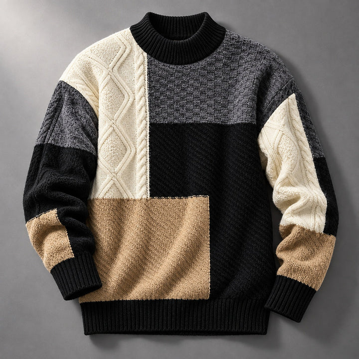 Trevon - Jersey De Punto Trenzado Con Diseño De Retazos
