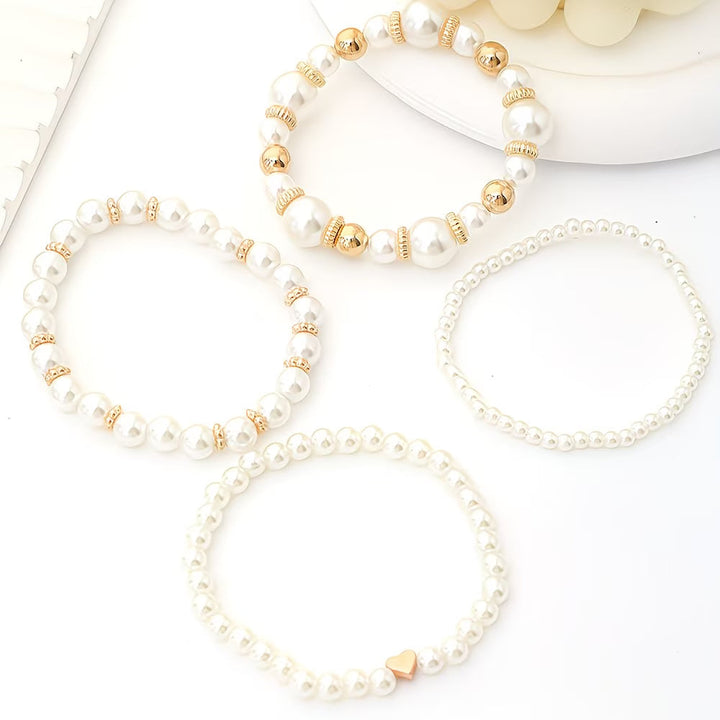 Adelen - Conjunto De 4 Pulseras Apilables De Perlas