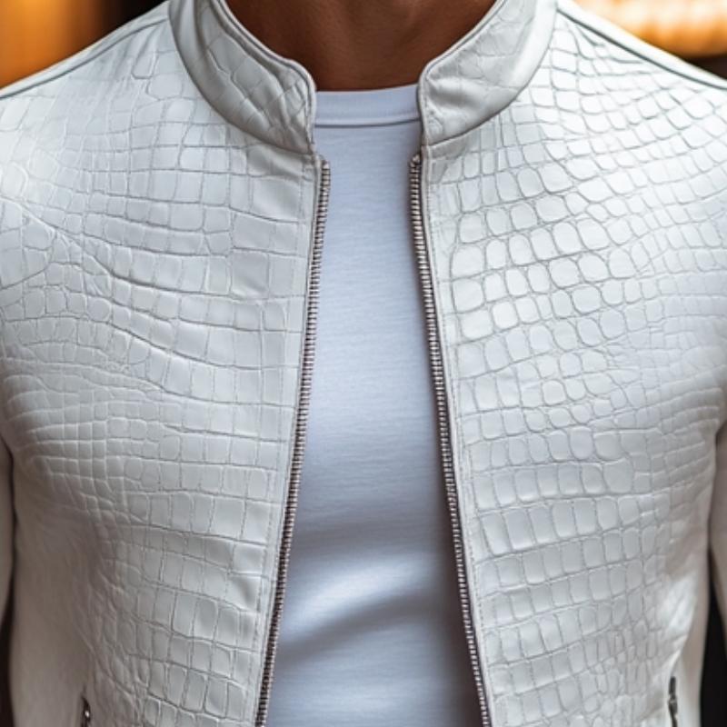 Oscar - Chaqueta de Cuero con Cremallera y Estampado de Piedras