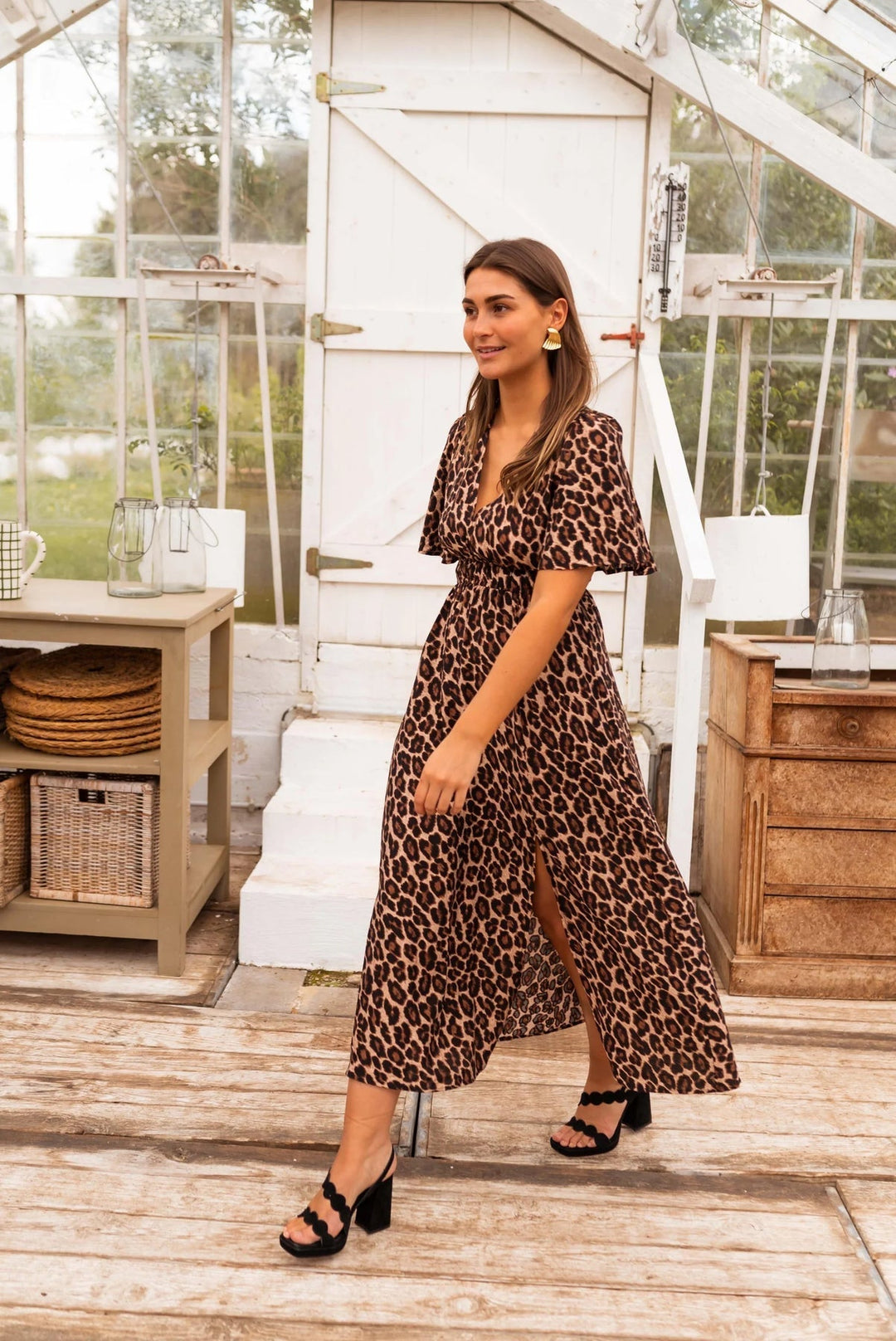 Coralie - Elegante Vestido Largo Con Estampado De Leopardo