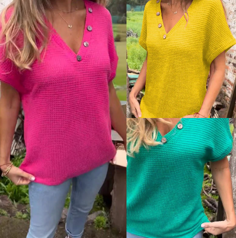 Lindse - Estiloso Top De Manga Corta Y Cuello En V