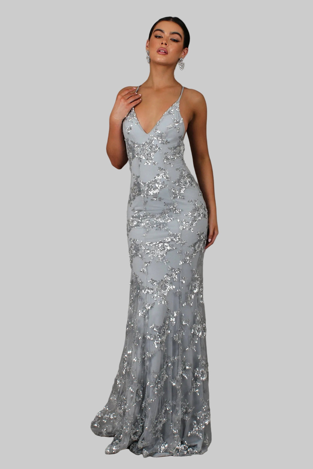 Ayela - Vestido Largo Con Escote en V y Lazo En La Espalda Con Lentejuelas