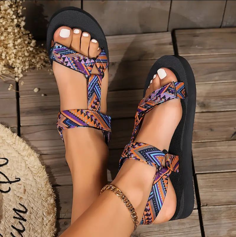 Maryane - Sandalias de Plataforma Con Velcro Estampadas