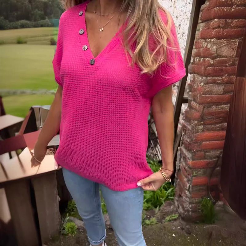 Lindse - Estiloso Top De Manga Corta Y Cuello En V