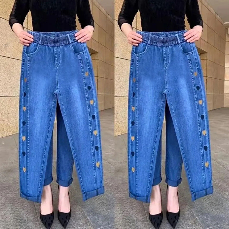 Norberta - Vaqueros muy Elásticos con Estampado de Corazones