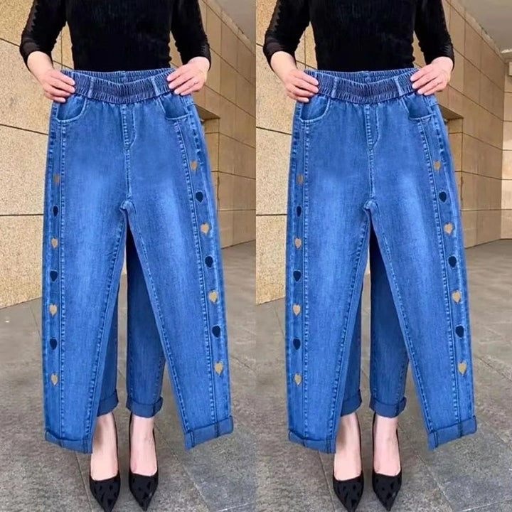 Norberta - Vaqueros muy Elásticos con Estampado de Corazones