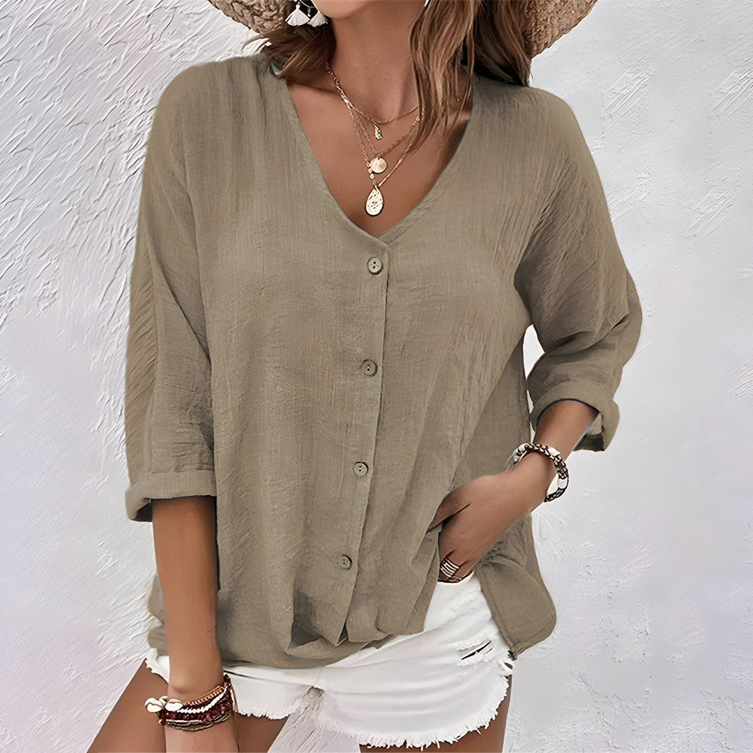 Asimoula - Elegante Camiseta Con Cuello En V