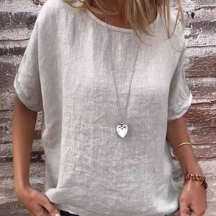 Yashira - Blusa de Algodón y Lino con Cuello Redondo