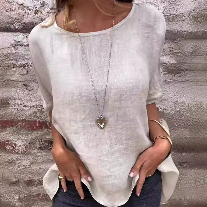 Yashira - Blusa de Algodón y Lino con Cuello Redondo