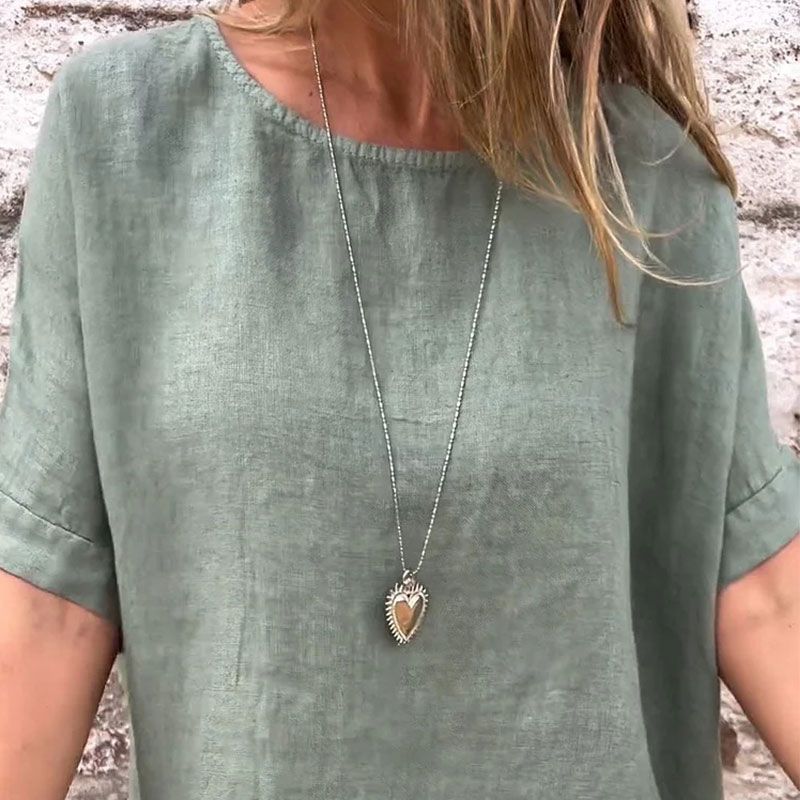 Yashira - Blusa de Algodón y Lino con Cuello Redondo