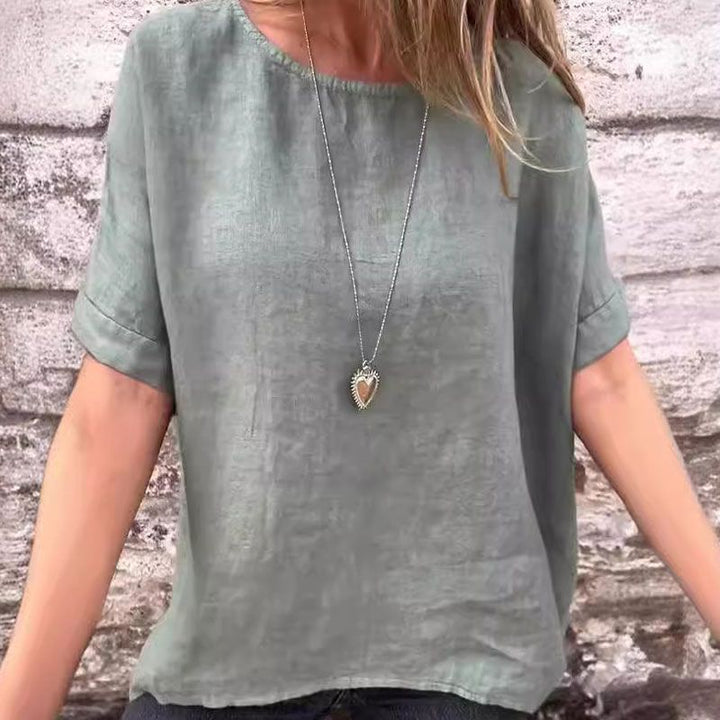 Yashira - Blusa de Algodón y Lino con Cuello Redondo