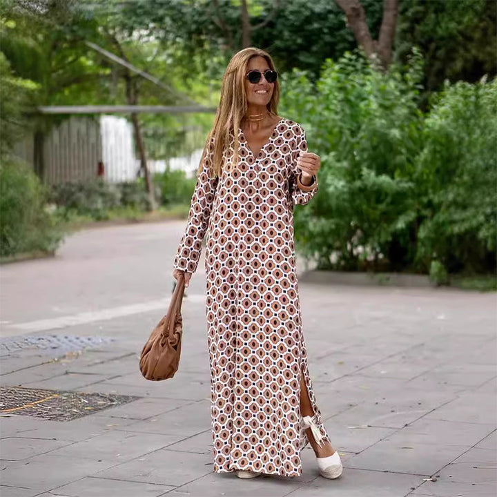 Henar - Vestido Boho De Manga Larga Con Cuello En V