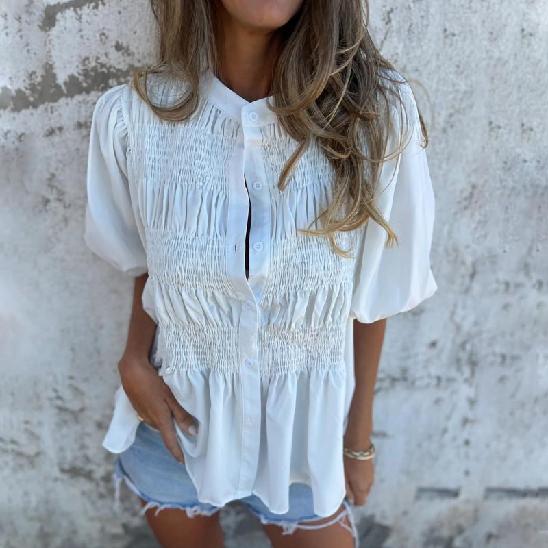 Megan - Blusa con Mangas Abullonadas y Botones