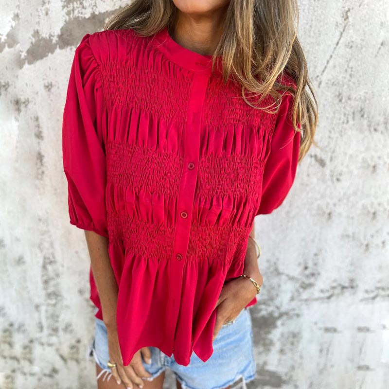 Megan - Blusa con Mangas Abullonadas y Botones