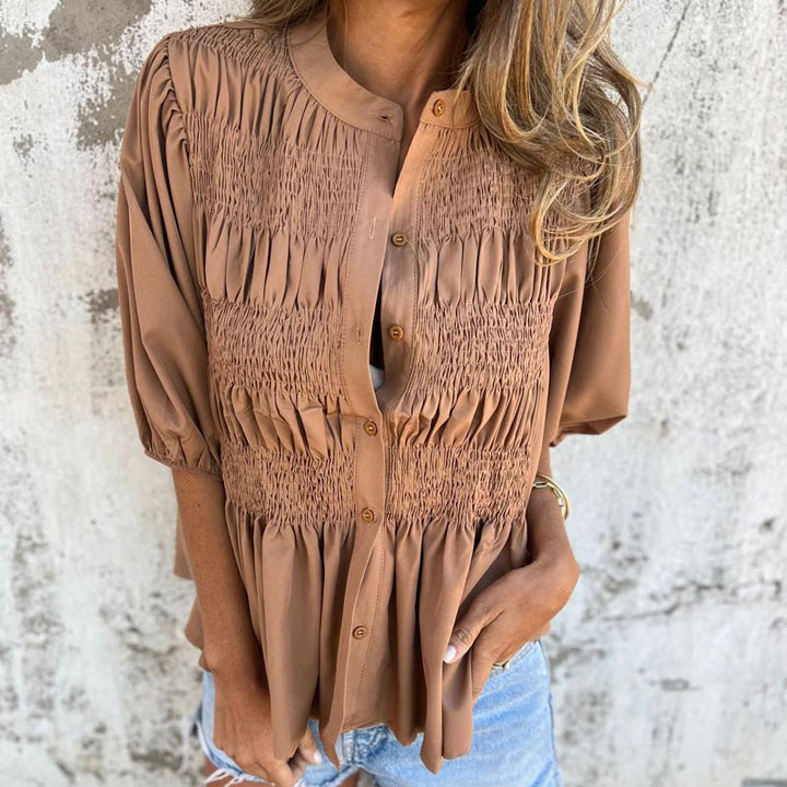 Megan - Blusa con Mangas Abullonadas y Botones