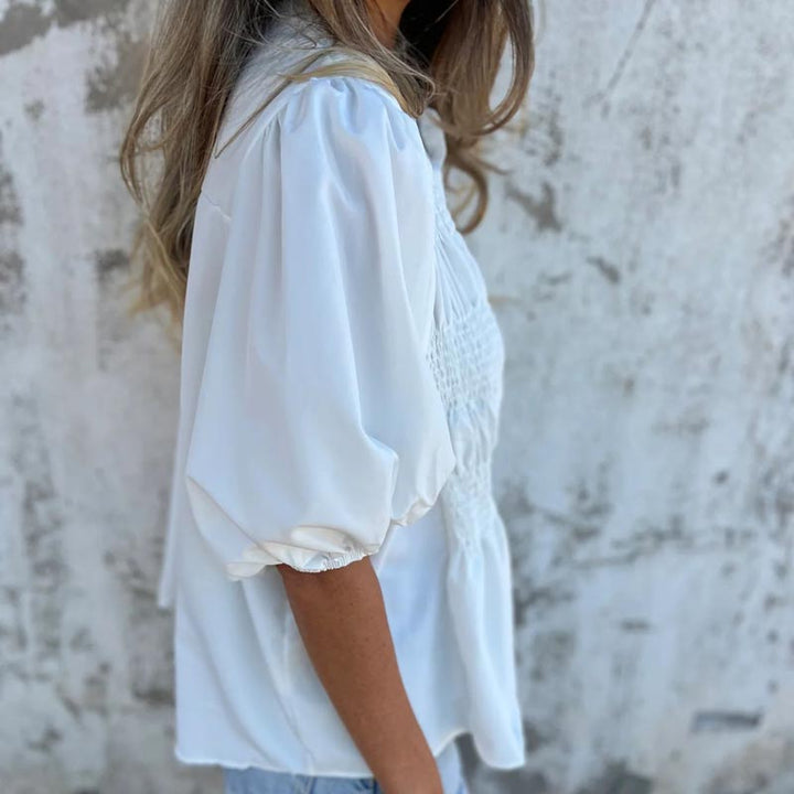 Megan - Blusa con Mangas Abullonadas y Botones