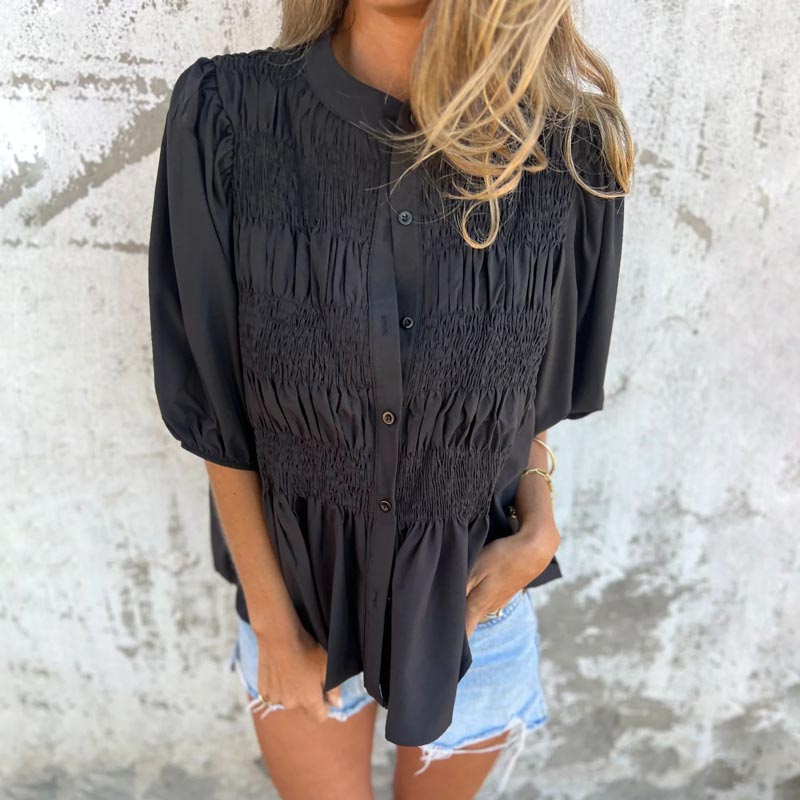 Megan - Blusa con Mangas Abullonadas y Botones