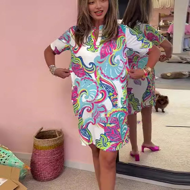 Heloise - Vestido Estampado Colorido con Cuello en V