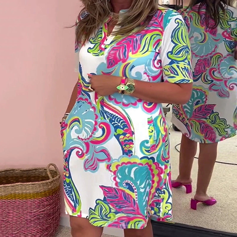 Heloise - Vestido Estampado Colorido con Cuello en V