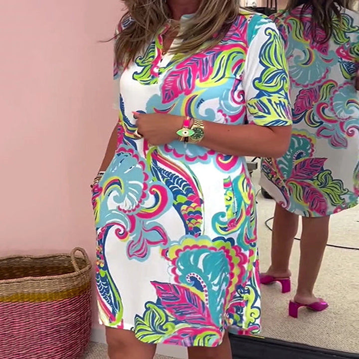 Heloise - Vestido Estampado Colorido con Cuello en V