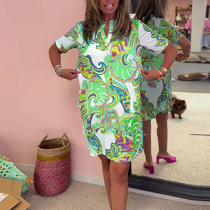 Heloise - Vestido Estampado Colorido con Cuello en V