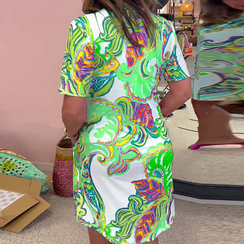 Heloise - Vestido Estampado Colorido con Cuello en V