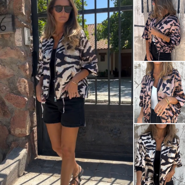 Leezi - Cazadora Con Cremallera y Estampado De Cebra