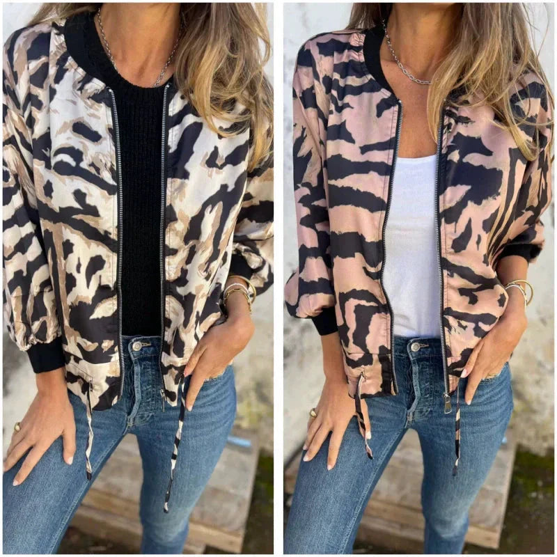 Leezi - Cazadora Con Cremallera y Estampado De Cebra
