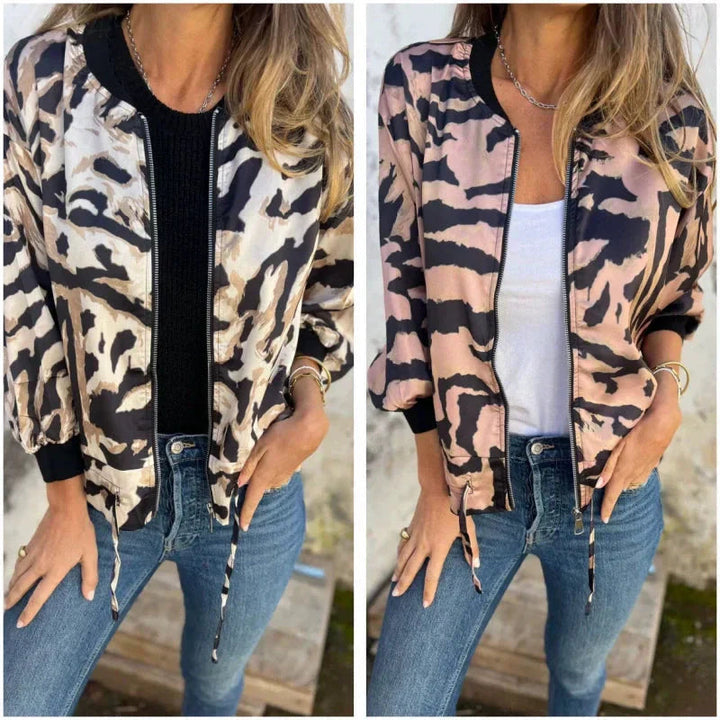 Leezi - Cazadora Con Cremallera y Estampado De Cebra