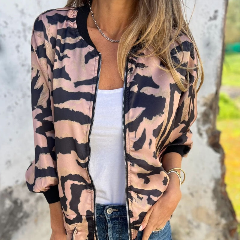 Leezi - Cazadora Con Cremallera y Estampado De Cebra