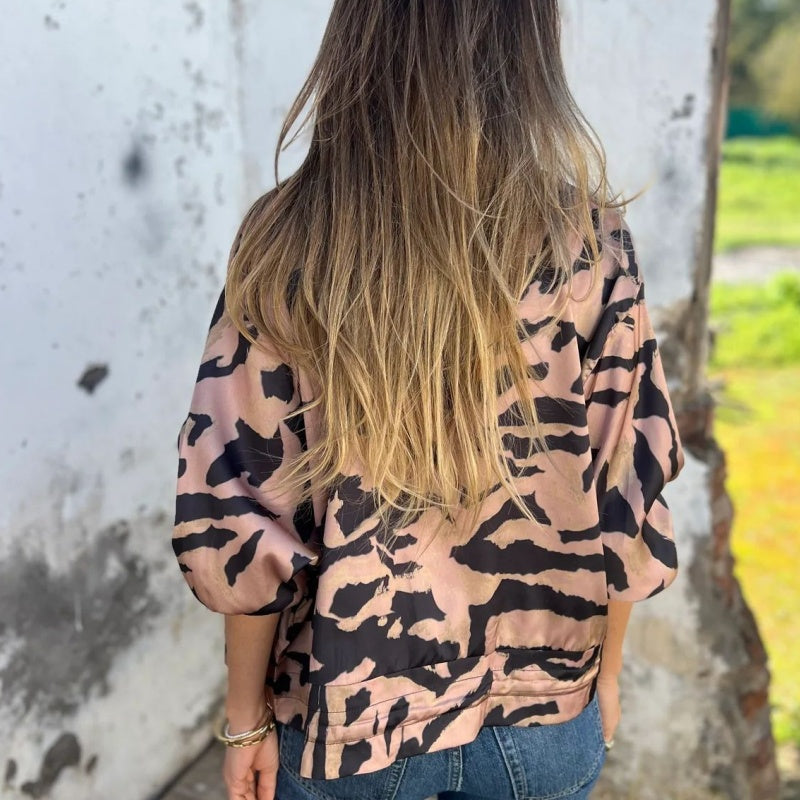 Leezi - Cazadora Con Cremallera y Estampado De Cebra