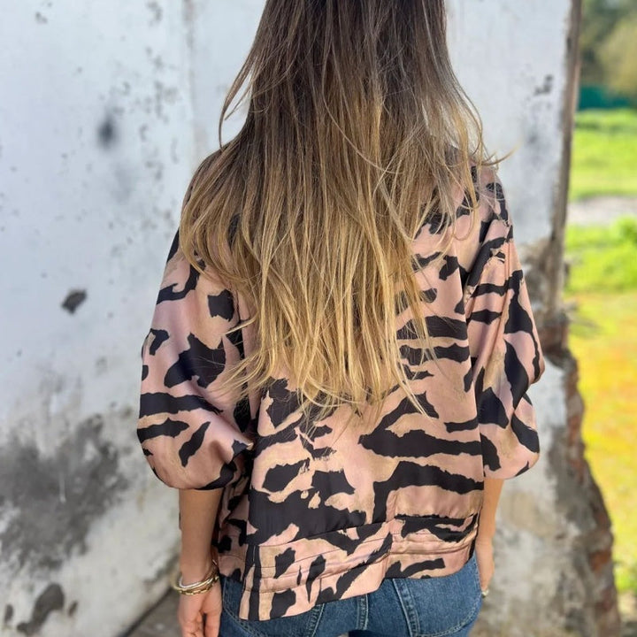 Leezi - Cazadora Con Cremallera y Estampado De Cebra