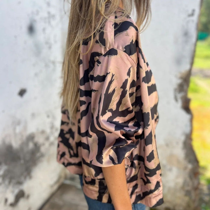 Leezi - Cazadora Con Cremallera y Estampado De Cebra