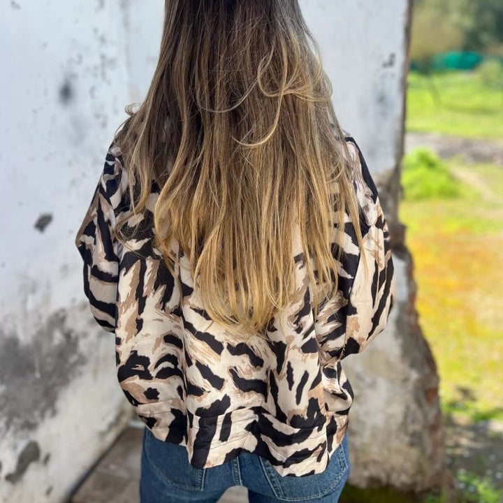 Leezi - Cazadora Con Cremallera y Estampado De Cebra