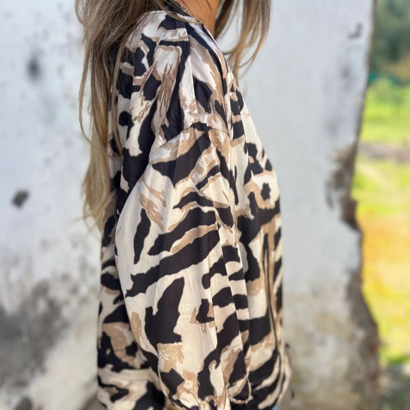Leezi - Cazadora Con Cremallera y Estampado De Cebra