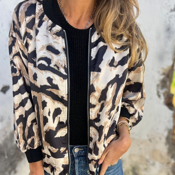 Leezi - Cazadora Con Cremallera y Estampado De Cebra