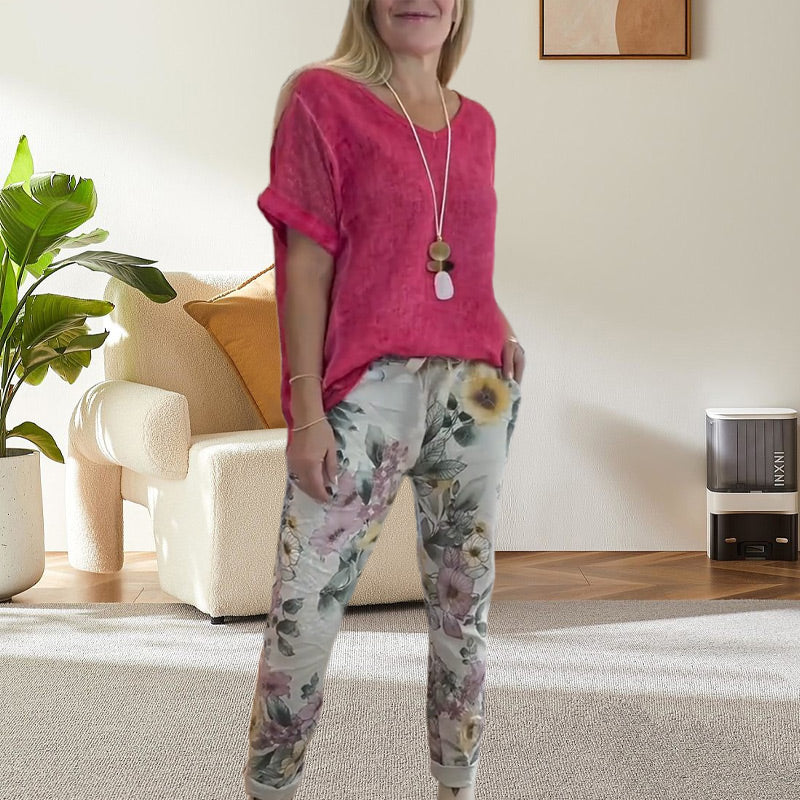 Alura - Blusa Informal y Pantalón Con Estampado Florales