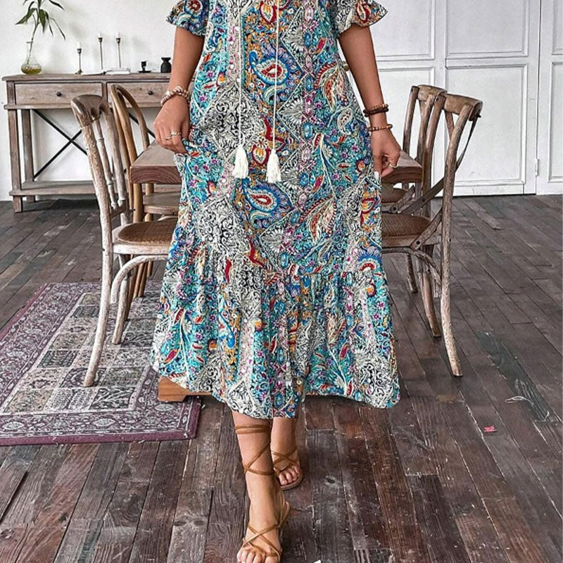 Aniy - Vestido Floral de Verano con Cuello en V