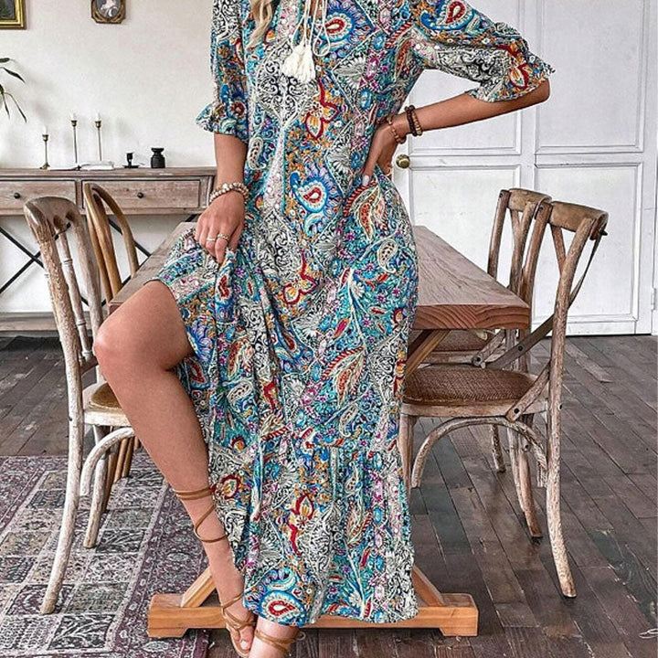 Aniy - Vestido Floral de Verano con Cuello en V