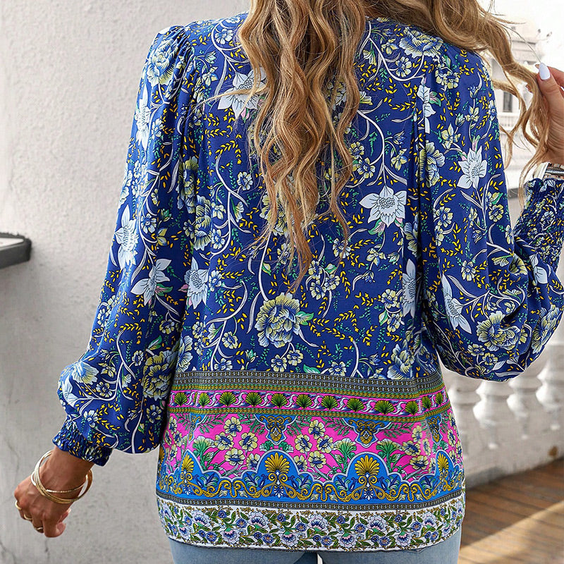 Katia - Camisa de Manga larga Con Cuello en V y Estampado a la Moda