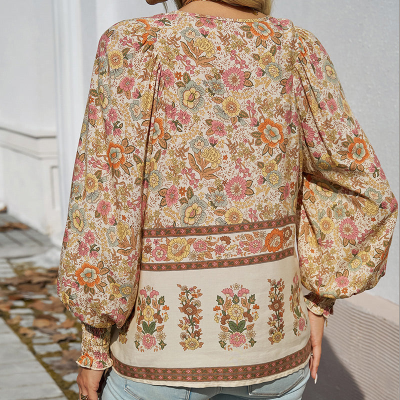 Katia - Camisa de Manga larga Con Cuello en V y Estampado a la Moda